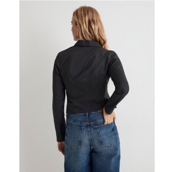 Madewell Poplin Hook-Front Closure Shrunken Shirt Black Coal Sz 2 NWT - Picture 4 of 10